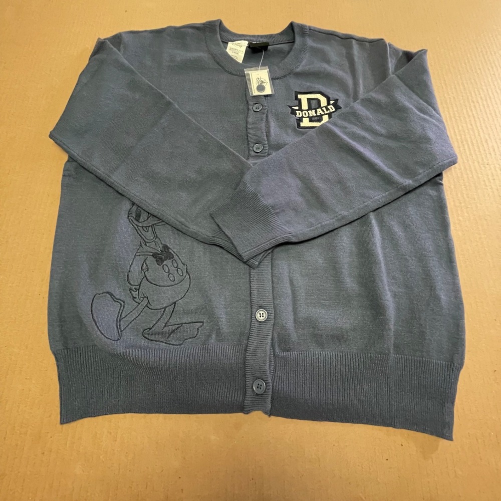 Disney Parks Donald Duck Cardigan Sweater Her Universe Varsity Slate Blue NWT XL